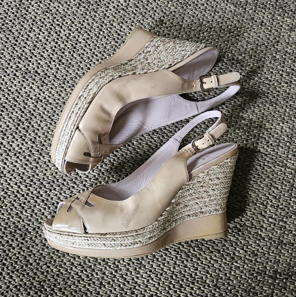 Stuart Weitzman Patent Leather Slingback Woven Wedge Platform Wedges - Picture 8 of 16